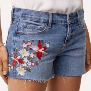 Loft embroidered floral denim shorts